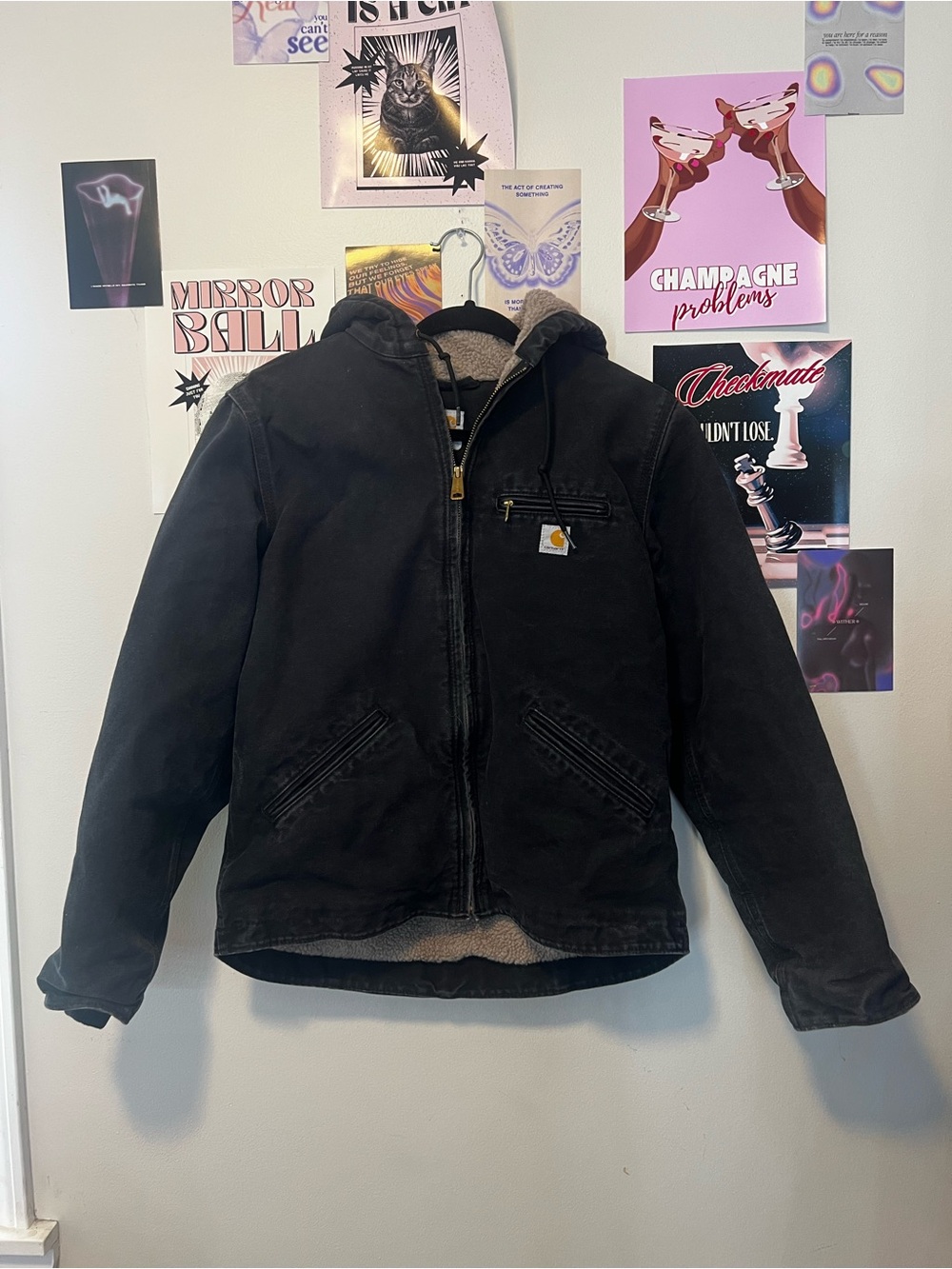 Carhartt Black Hooded Sherpa-Lined Field Jacket - Picture 2 of 10